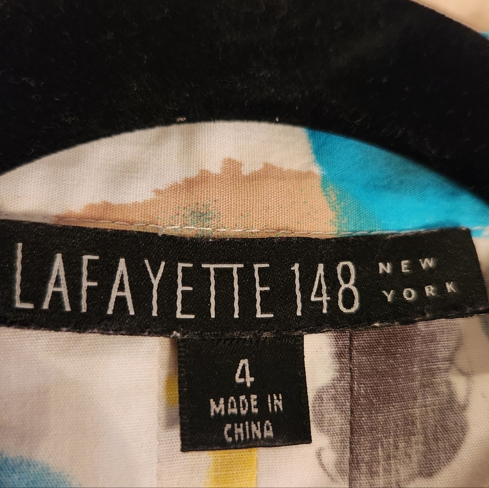 Lafayette 148 Blouse, Button Down, Ruffle Abstract Polka Dot, Cotton, Sz 4, EUC - Picture 13 of 13